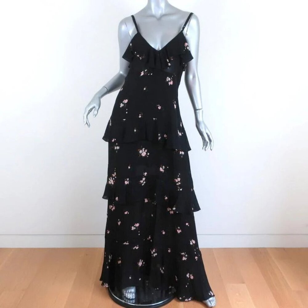 ALC Zeydana black floral Tiered Silk Maxi dress. Size 6